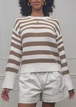 Striped cotton sweater - white-brown
