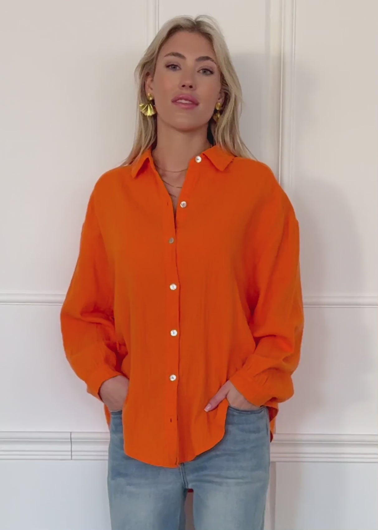 Musselin Bluse oversize, kurz, orange