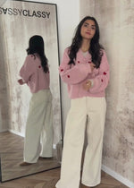 Cardigan with red heart - pink