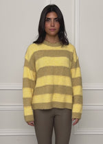 Strickpullover mit Blockstreifen - gelb-taupe