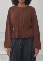 Cardigan with adjustable drawstring - brown