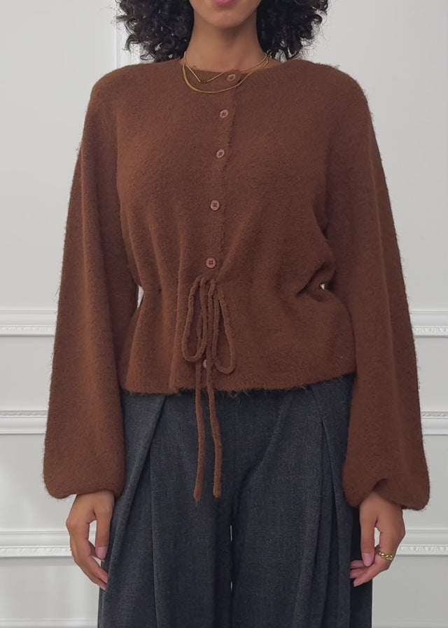 Cardigan with adjustable drawstring - brown by SASSYCLASSY