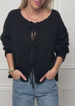 Cardigan with bow closure - black