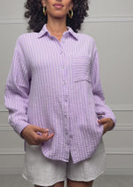 Gestreifte Musselin Hemdbluse - flieder