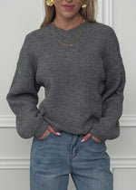 Ribbed knit jumper with a high V-neck - grey