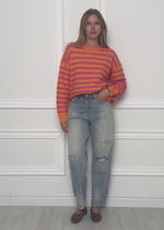 Knit jumper with stripe design - pink-orange