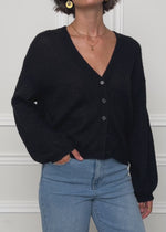 Striped cardigan with V -neck - black