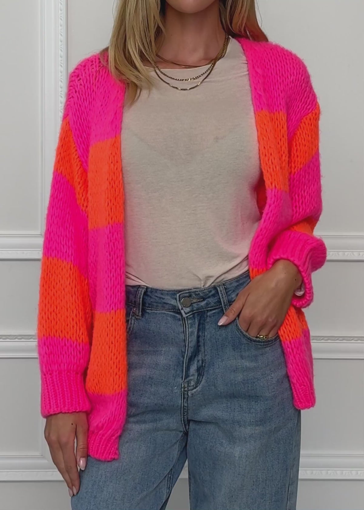 Gestreifter oversize Cardigan - pink-orange von SASSYCLASSY