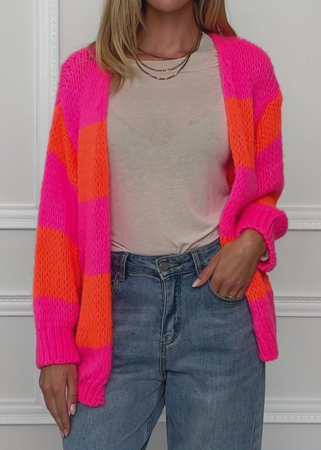 Gestreifter oversize Cardigan - pink-orange von SASSYCLASSY