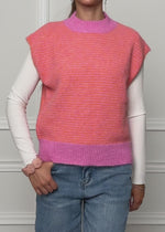 Geringelter Pullunder mit Stehkragen - orange-pink