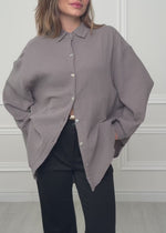 Musselin Bluse oversize, kurz - taupe
