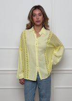 Linen blouse with lace - butter yellow