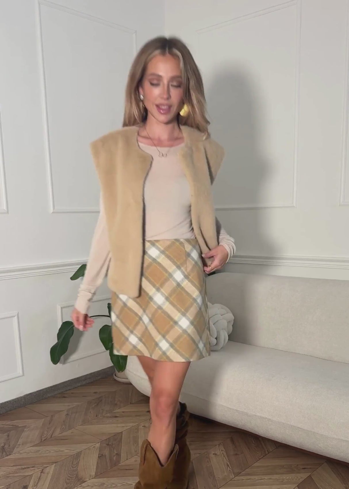 Elegante Kunstfell Weste - beige