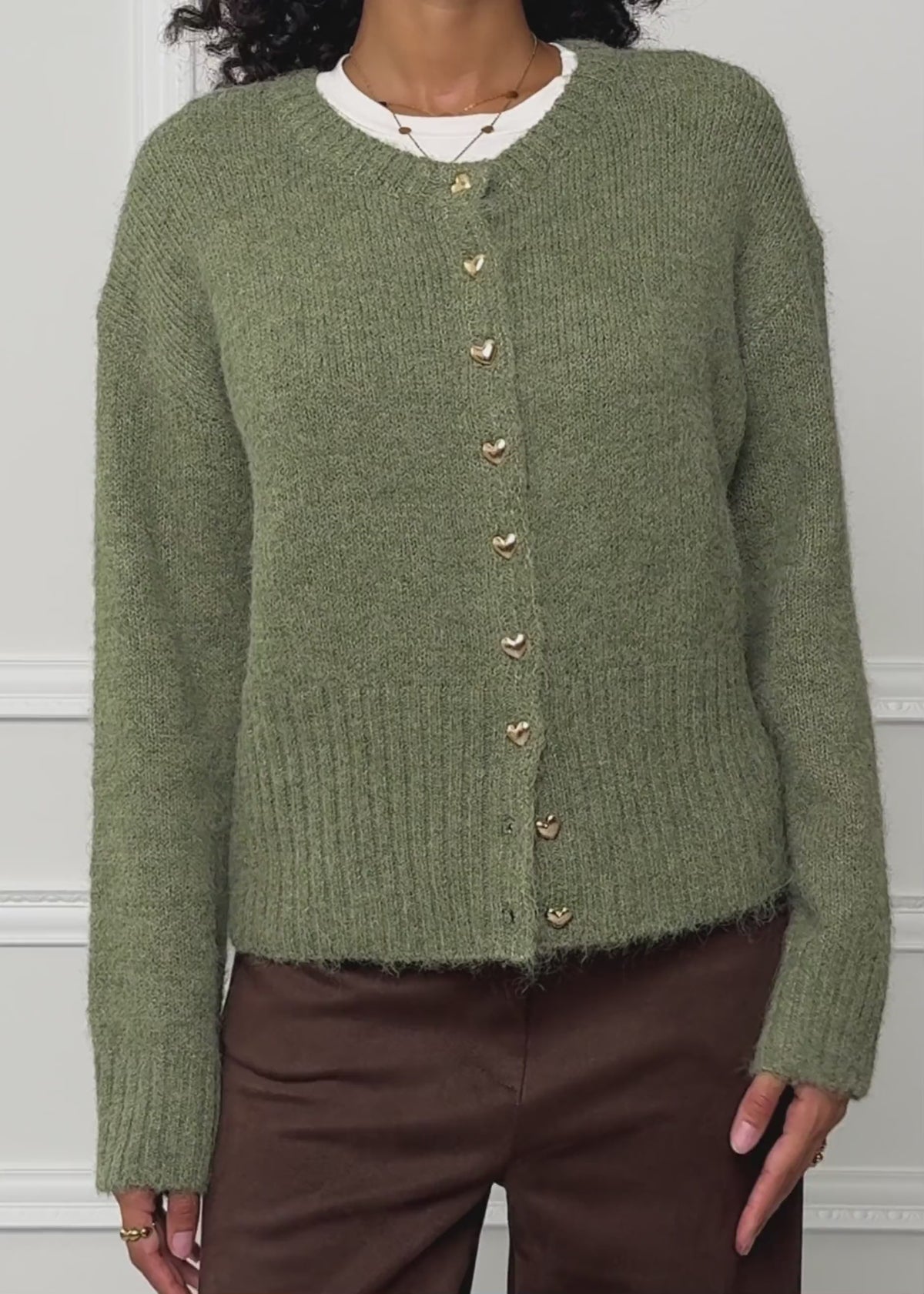 Cardigan with heart buttons - khaki by SASSYCLASSY