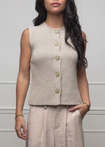 Knitted Top with Shell Buttons - Taupe