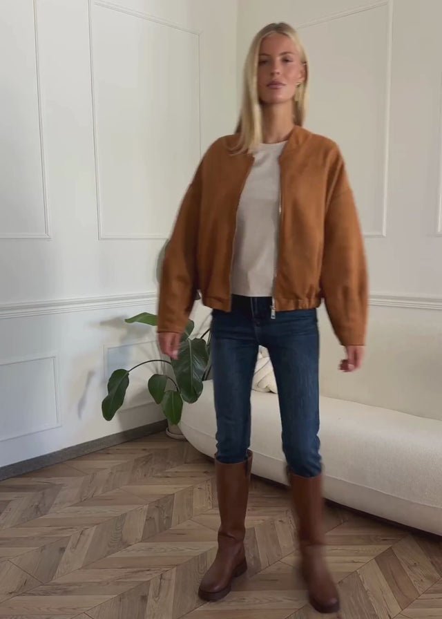 Oversized faux suede bomber jacket - brown by SASSYCLASSY