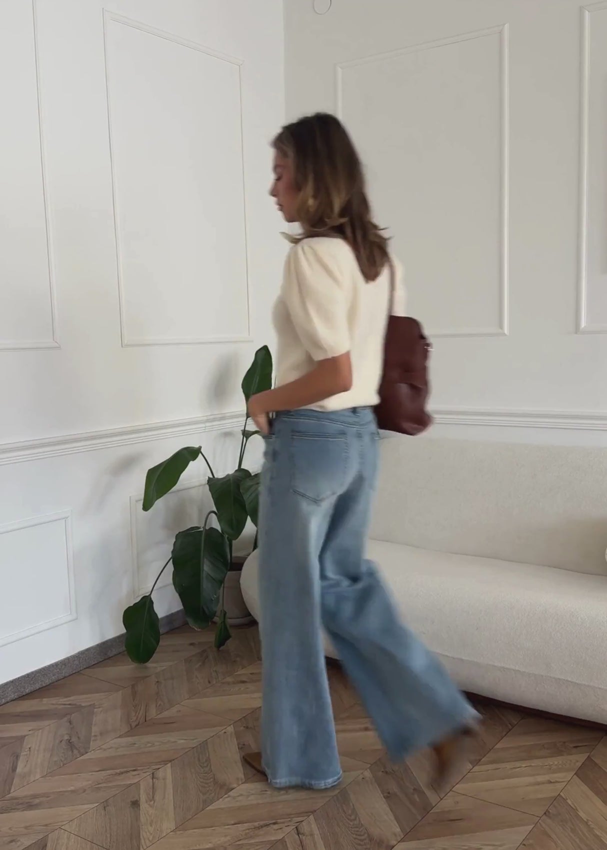 Strickoberteil mit Puffärmeln - creme