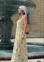 Gesmoktes Musselin Bandeau Kleid mit Lemon-Print - gelb