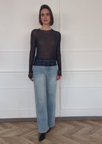 Long-sleeved shirt with lace trim and cashmere content - black