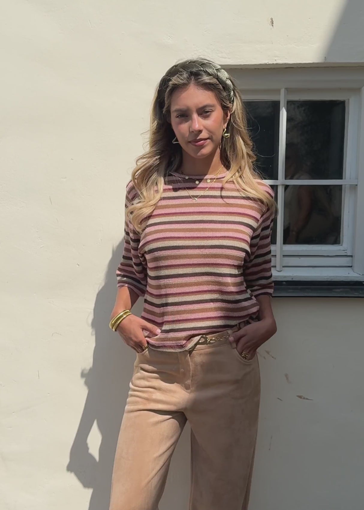 Gestreiftes Oversize Strick Shirt - rosa by SASSYCLASSY