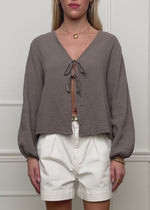 Muslin blouse jacket with ties - taupe