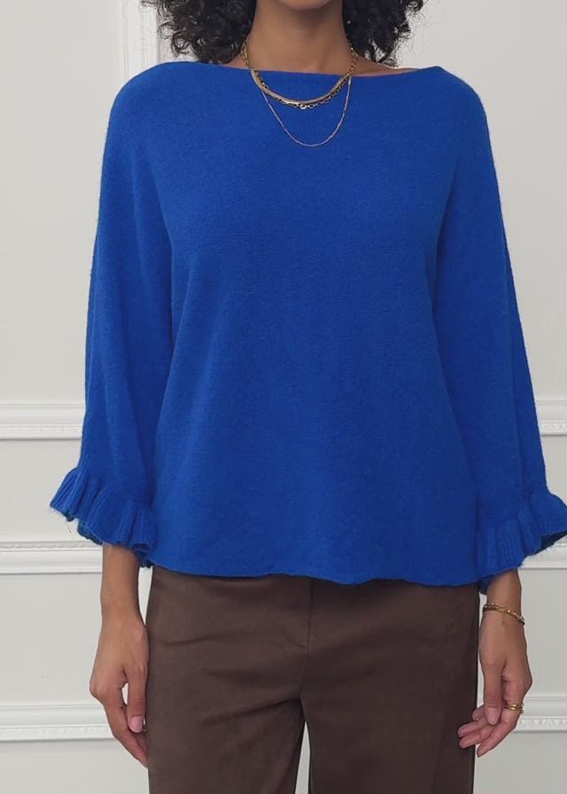 Oversize Pullover mit U-Boot Ausschnitt - royalblau von SASSYCLASSY