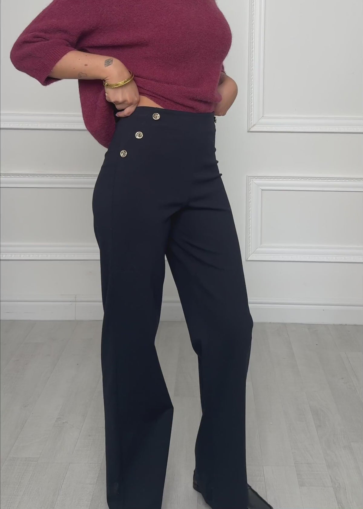 Trousers with decorative buttons - dark blue by SASSYCLASSY