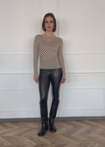 Leicht transparentes Langarmshirt mit Kaschmiranteil und Punkten - beige-schwarz