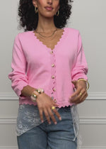 Strickcardigan mit Bogenkante - rosa