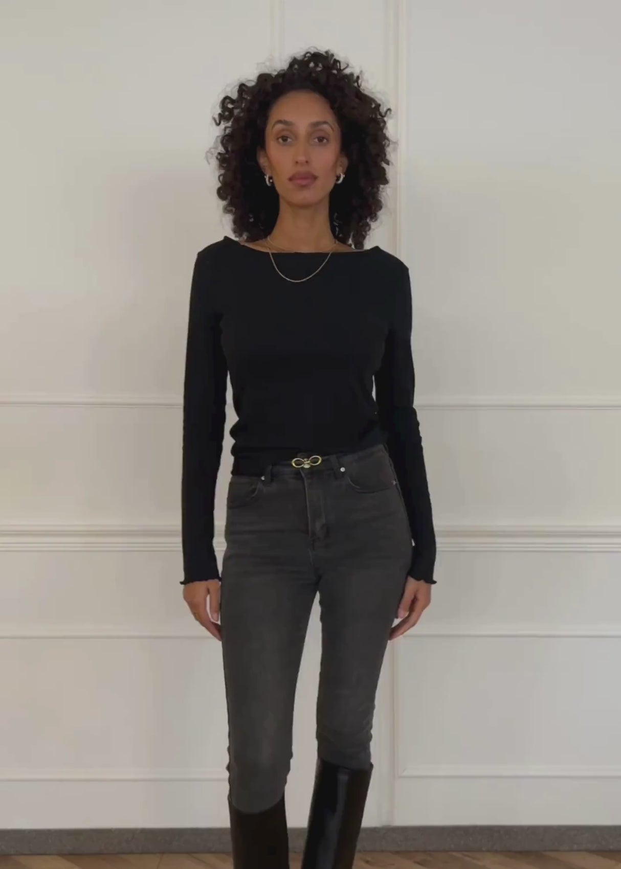 Pointelle Langarmshirt - schwarz