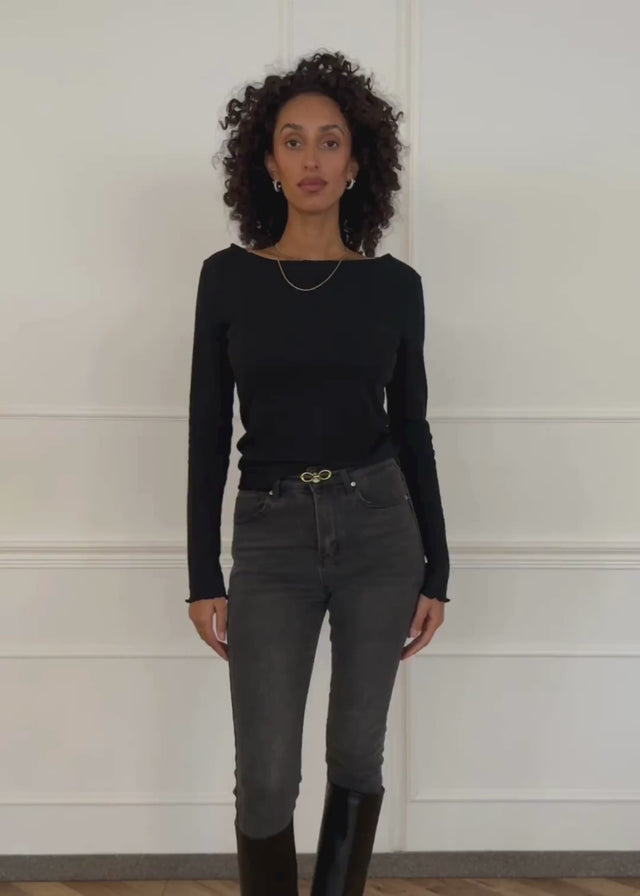 Pointelle Langarmshirt - schwarz von SASSYCLASSY