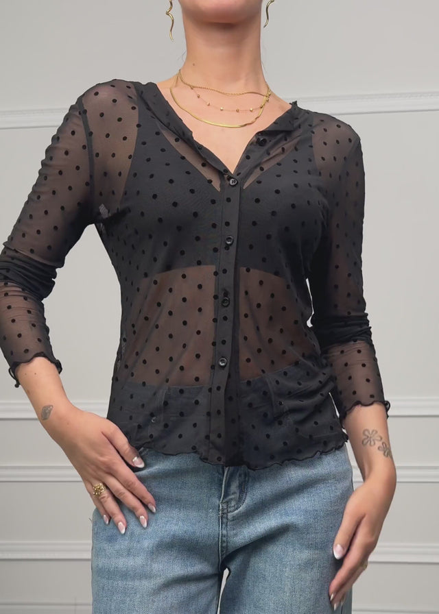 Mesh Langarmshirt mit Punktemuster - schwarz von SASSYCLASSY