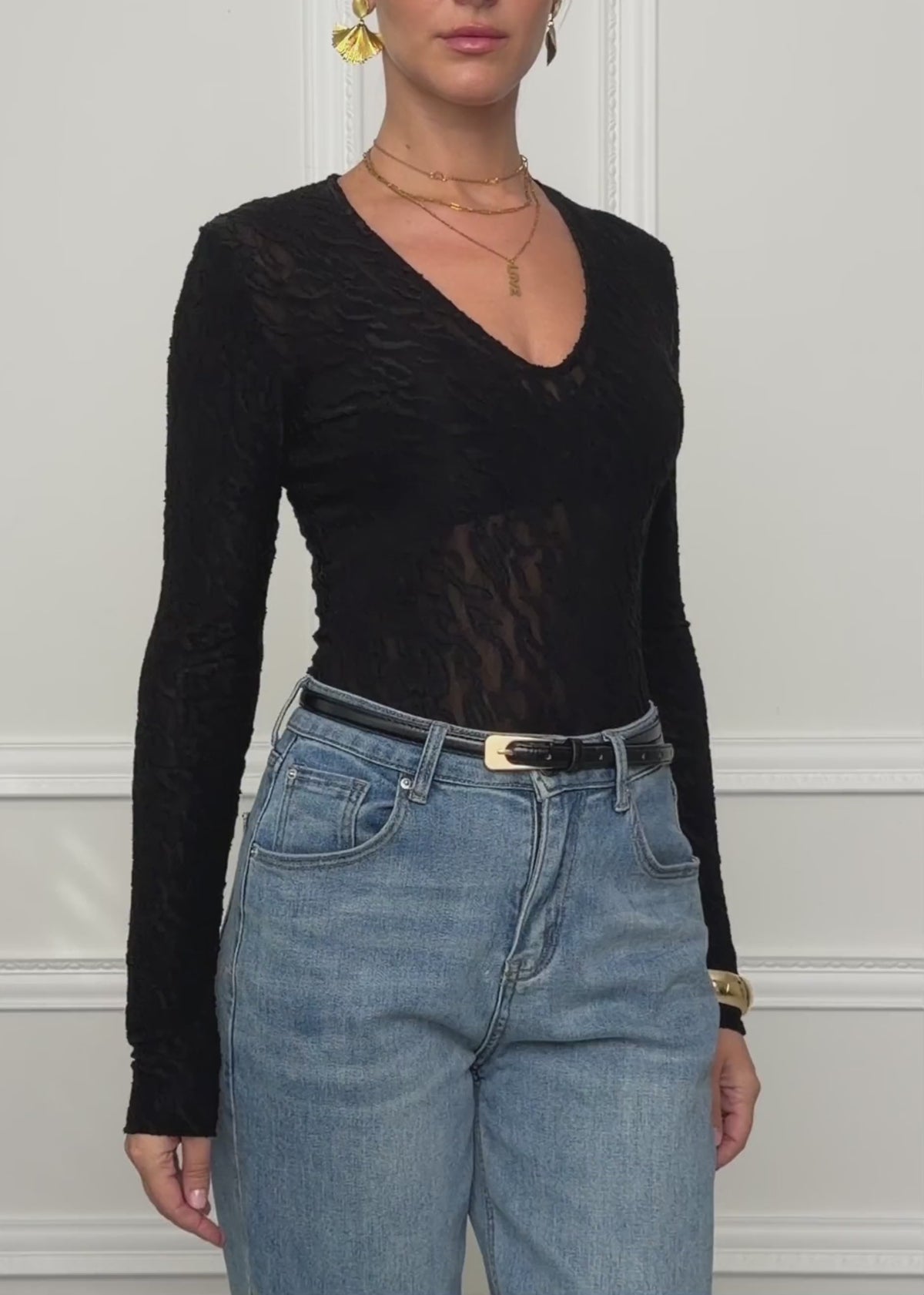 Long-sleeved bodysuit with textured pattern - black by SASSYCLASSY