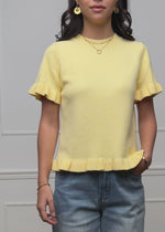 Kurzarm-Pullover mit Volants - buttergelb