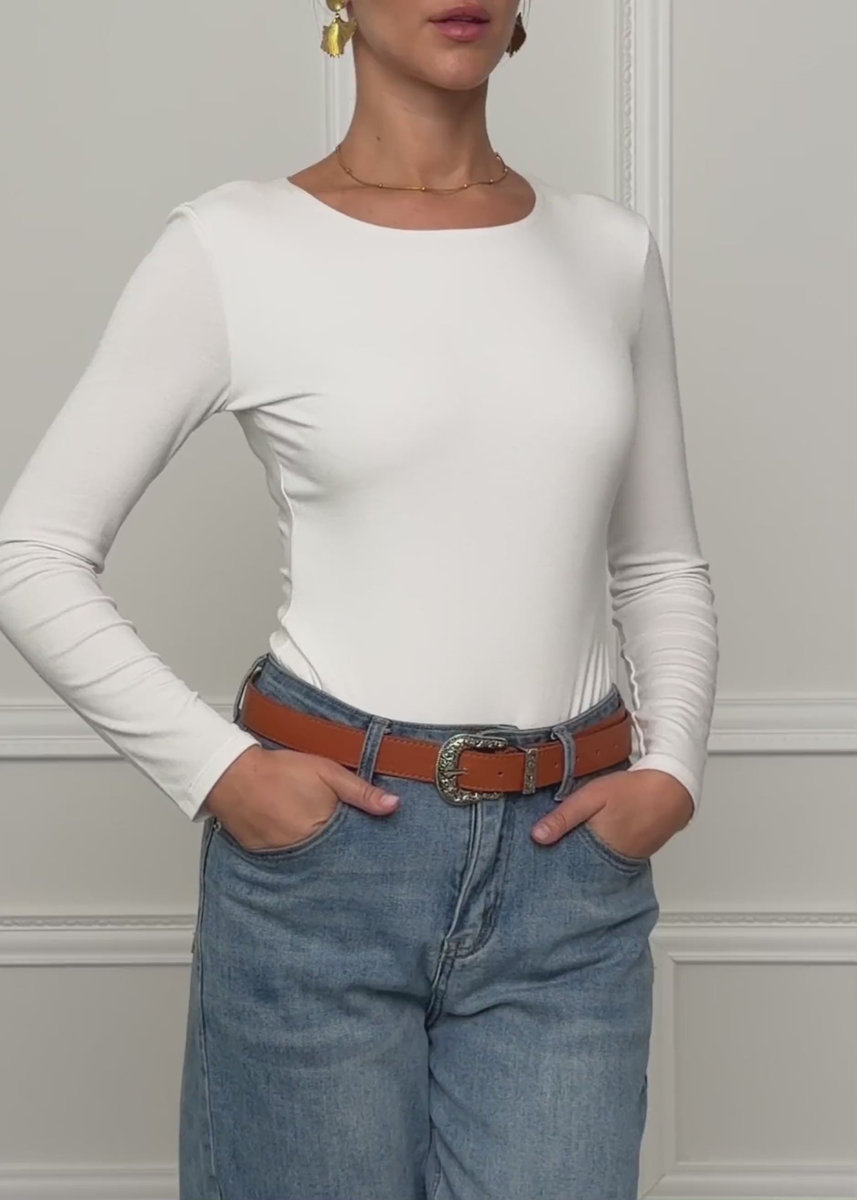 Langarm Body mit Rundhalsausschnitt - offwhite