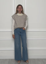 Striped sleeveless jumper with funnel neck - off-white-taupe