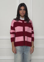 Cardigan with block stripes - burgundy