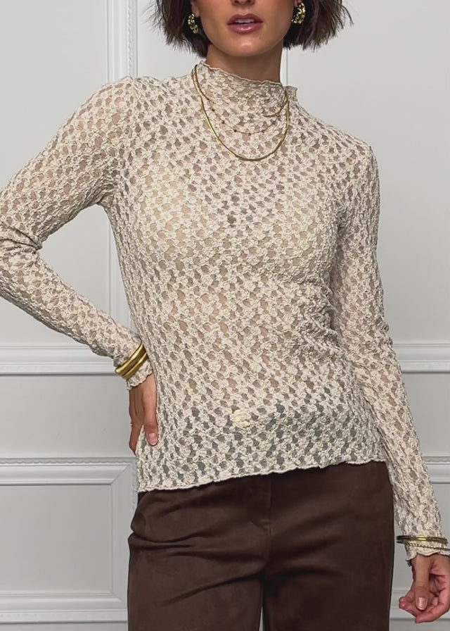 Lace long-sleeved top - beige by SASSYCLASSY