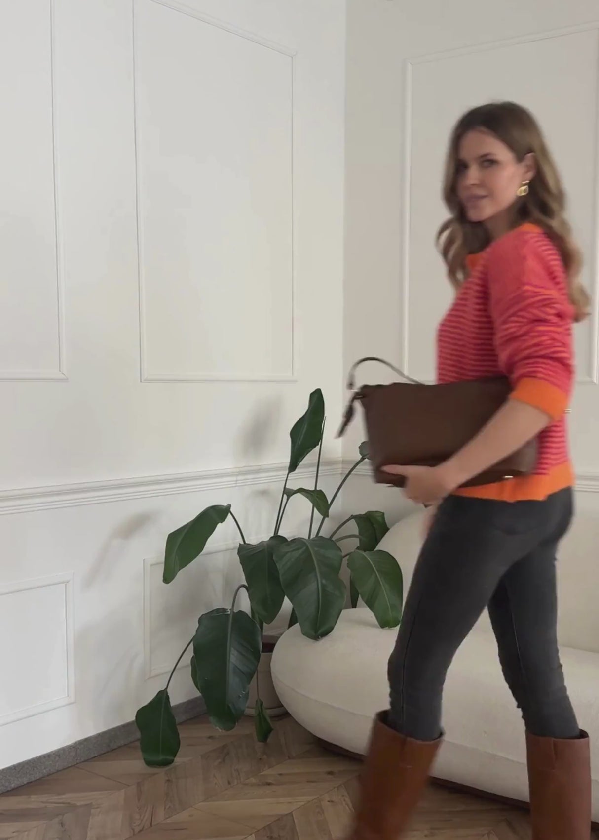 Gestreifter Cardigan - orange