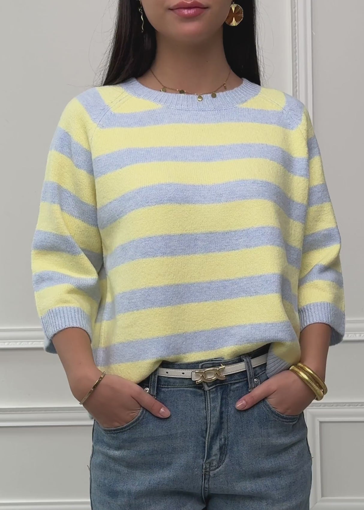 Strickoberteil mit Blockstreifen - gelb von SASSYCLASSY