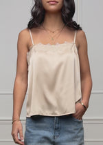 Satin top with lace - beige