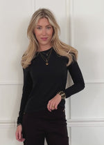 Langarmshirt in Rippstruktur - schwarz