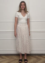 Langer Chiffon Rock mit Punktemuster - offwhite