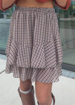 Short checked flounce skirt - beige