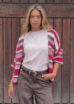 Striped multicolored cardigan - pink