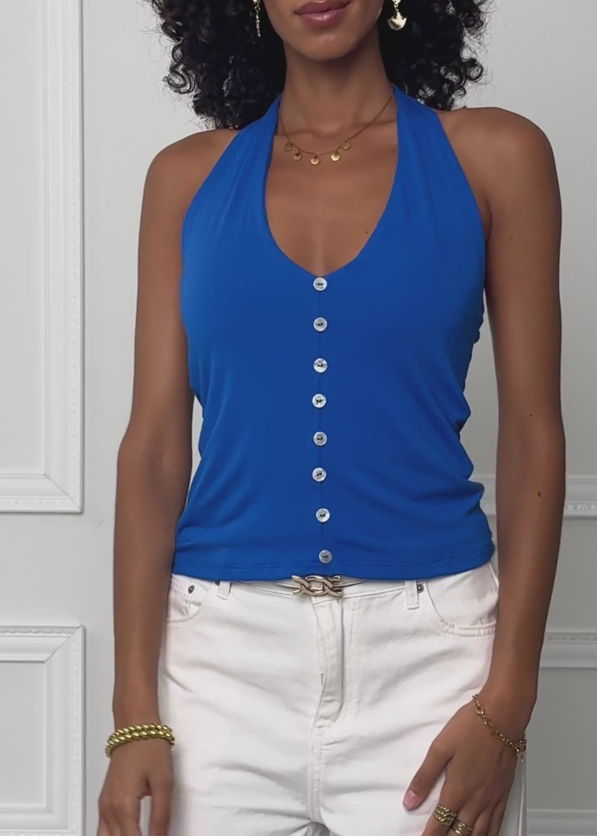 Neckholder-Top mit Zierknöpfen - royalblau von SASSYCLASSY