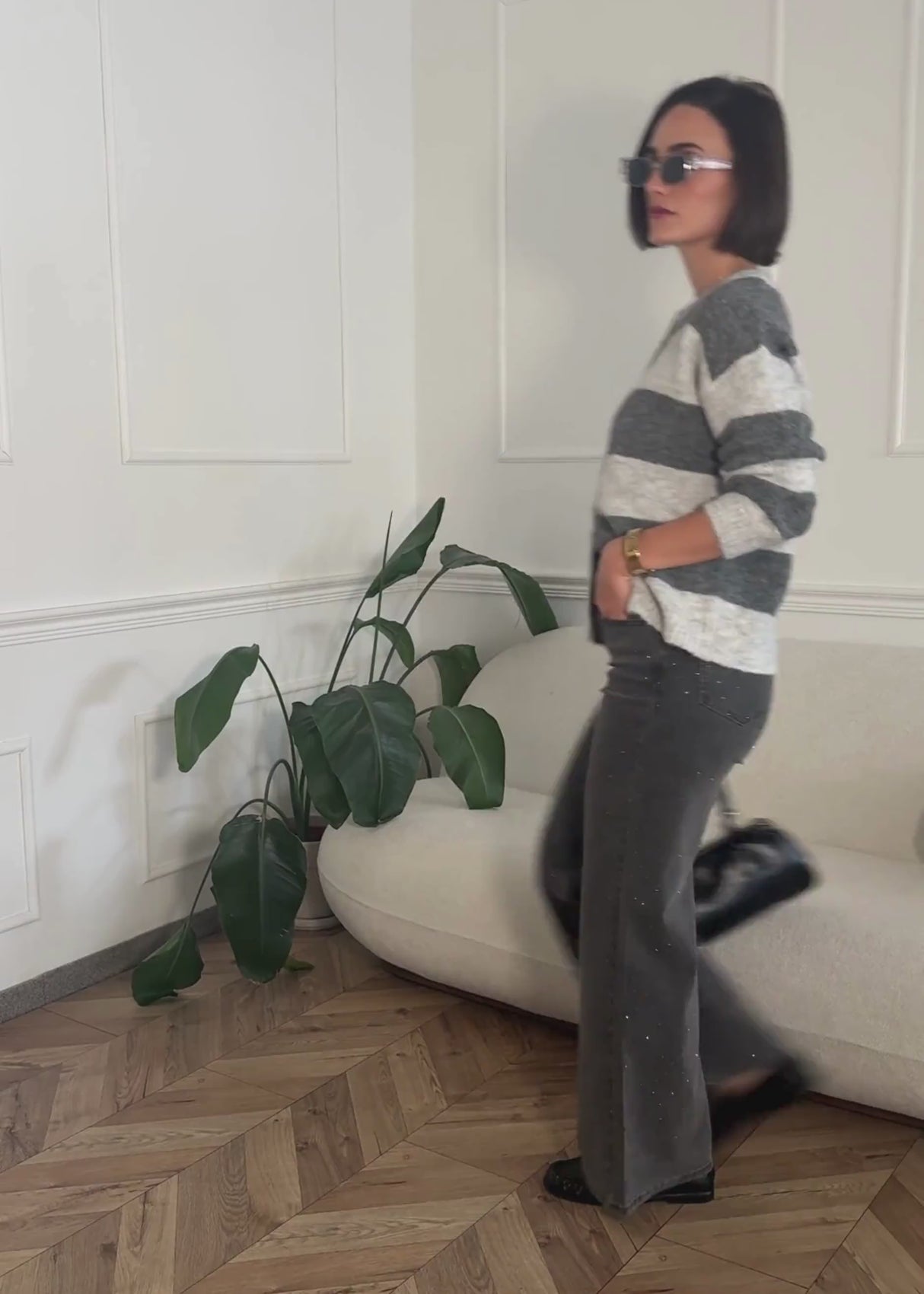 Cardigan mit Blockstreifen - grau