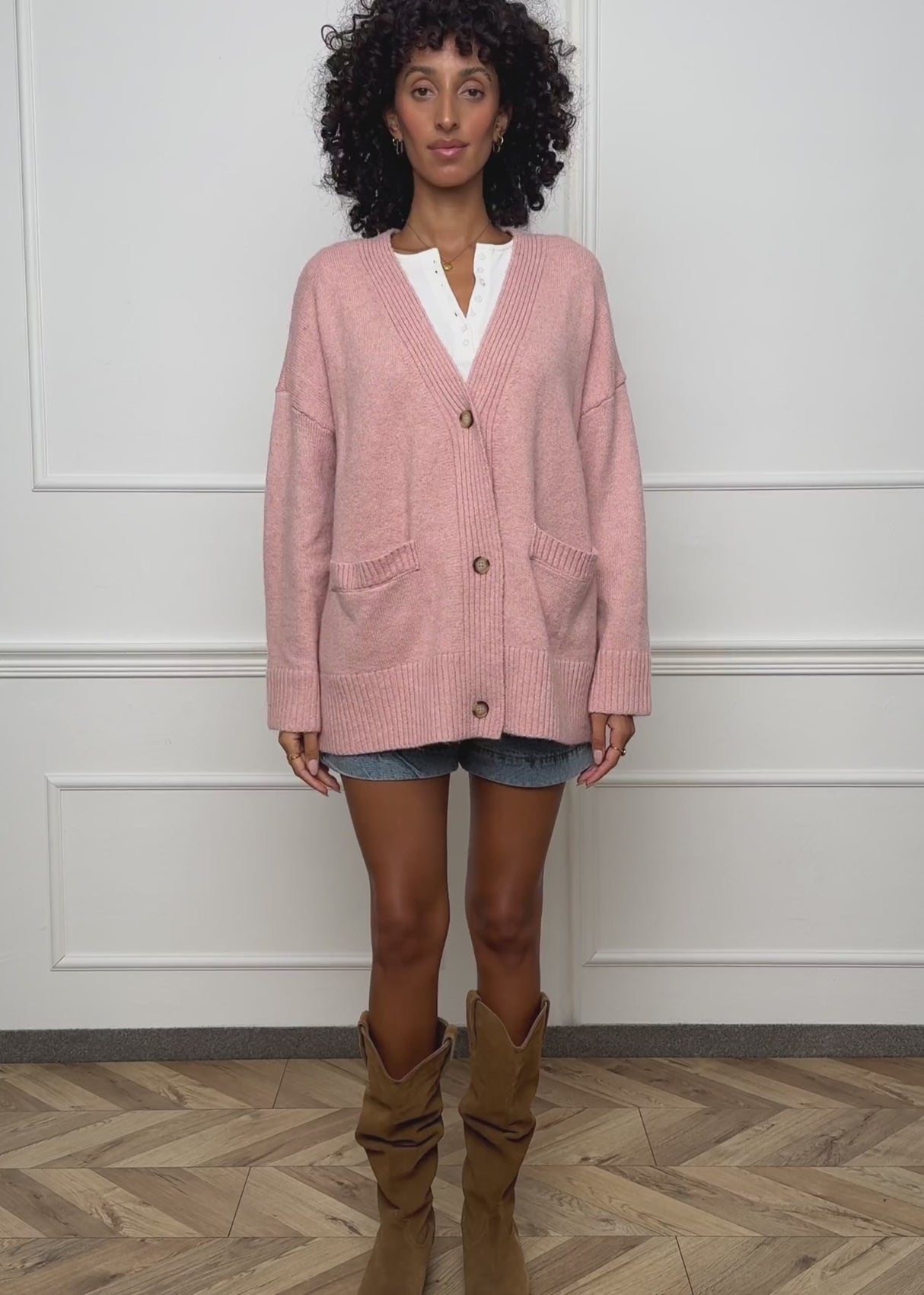 Oversize Cardigan mit Taschen - puderrosa