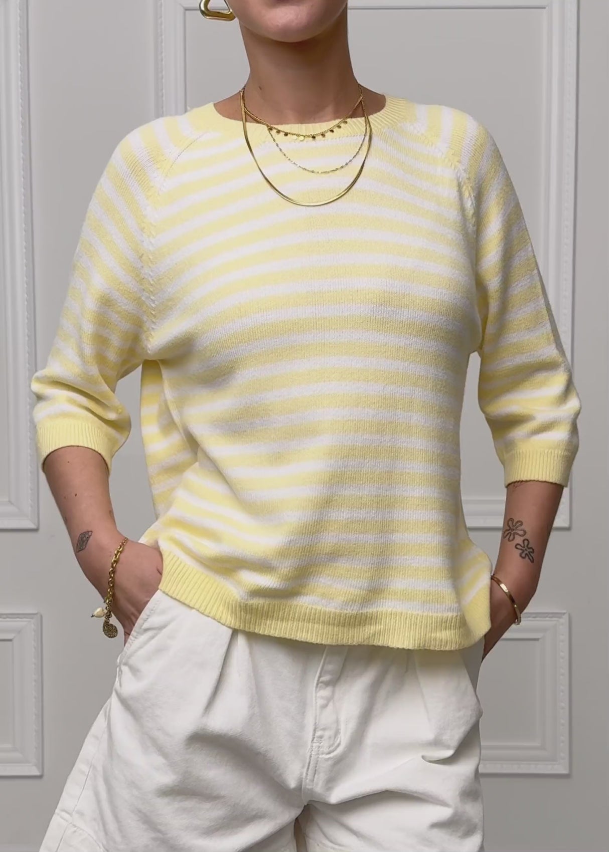 Gestreiftes Viskose-Strickoberteil - gelb-offwhite