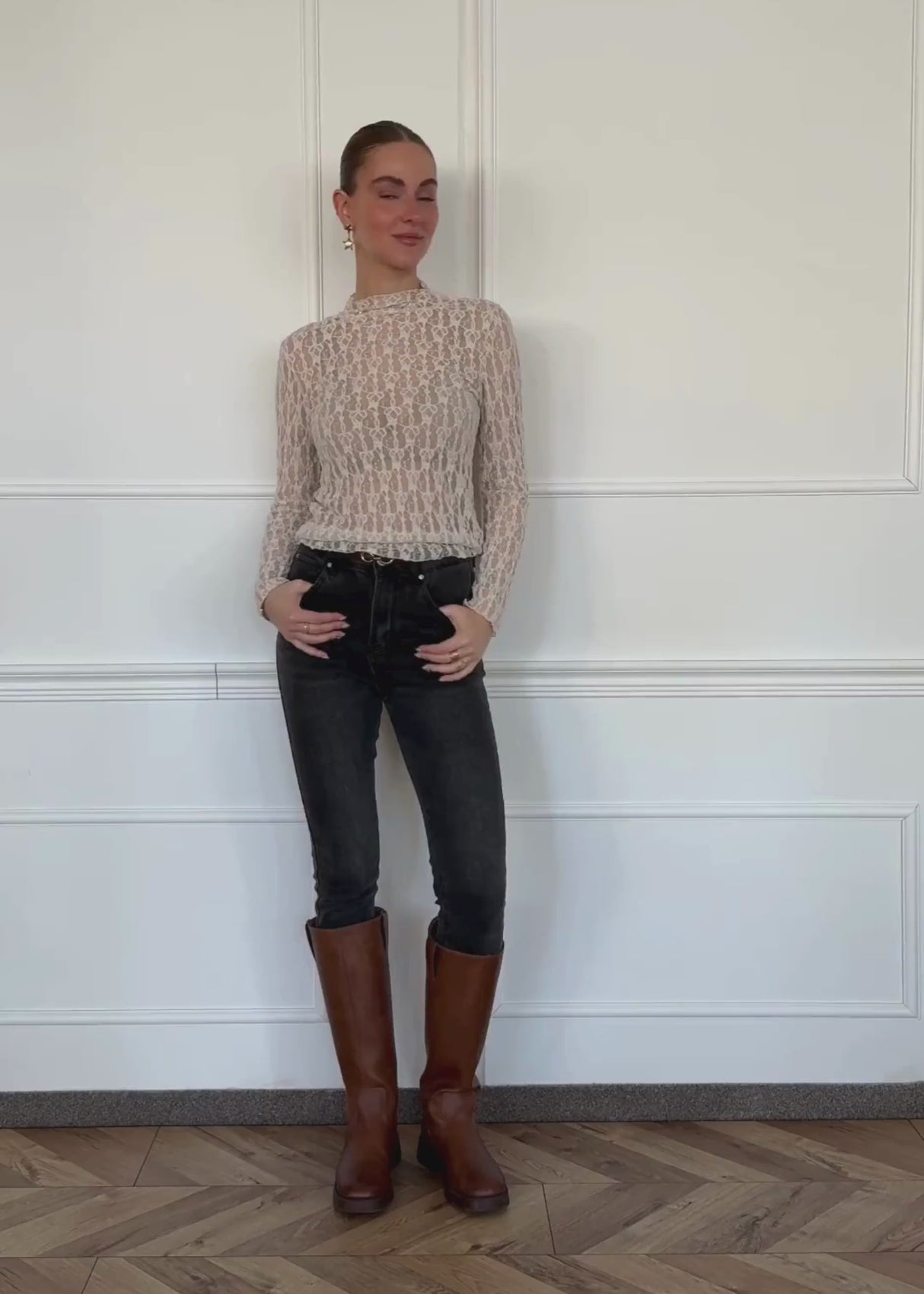 Langarm Spitzenshirt - creme